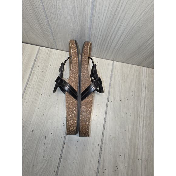 Tory Burch Style MILLER CLOUD Black Patent Leather Cork Thong Sandal Size 6.5 - Picture 6 of 10